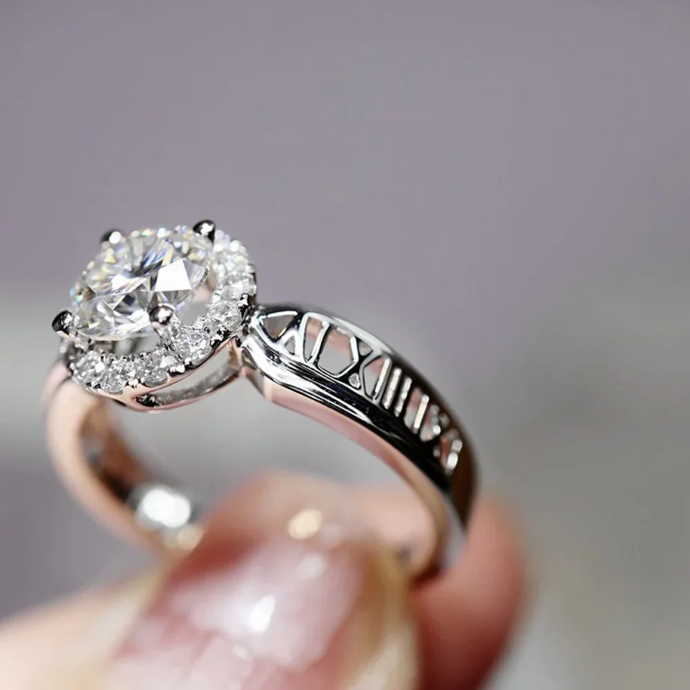 😍14K WHITE GOLD DAINTY 💎DIAMOND FASHION ANILLOS HOLLOW BAND RING, L125